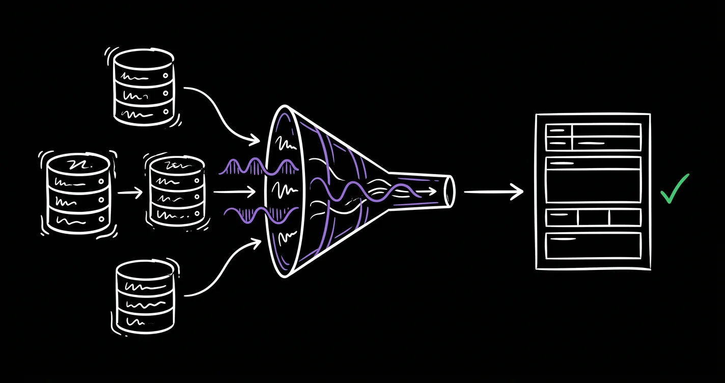 Entity resolution pipeline: multiple data sources funneling into unified records